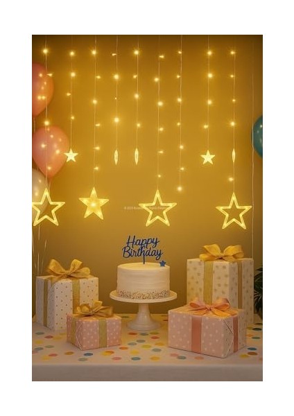 Dekoratif LED Işık 3 Metre Yıldız Figürlü Perde Süsleme Işığı Yılbaşı Doğum Günü Ramazan Parti ve Ev Dekorasyon LED Işık modelleri