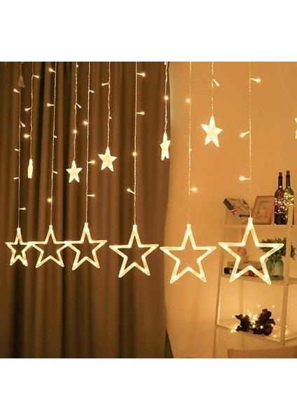 8 Fonksiyonlu Dekoratif Yıldız LED 12 Sarkıt Yıldızlı LED Işık Yılbaşı Işık Dekoratif Işık Yıldızlı Perde LED Saçak LED Ip LED Su Geçirmez LED Bahçe Süsleme LED (Yıldız)