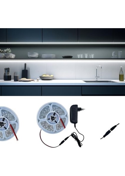 Şerit LED 3 Metre Beyaz - Iç Mekan Tak Çalıştır Adaptör Dahil 12V IP20 Yeni Nesil Yüksek Lümen, Tezgah, Dolap, Mutfak, Ayna Aydınlatma Için modelleri