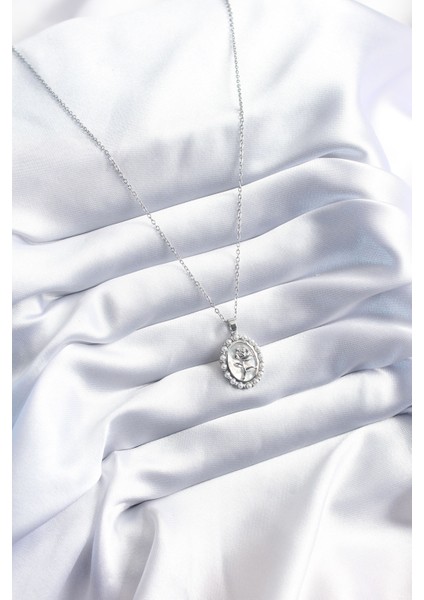 316L Çelik Gümüş Renk Gül Model Inci Detay Kadın Kolye - TJ-BKO8095 fiyatları