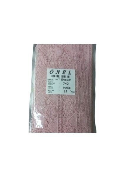 Dantel Polyester Güpür Bant Pembe 15 Metre En 3 cm ON-740-P