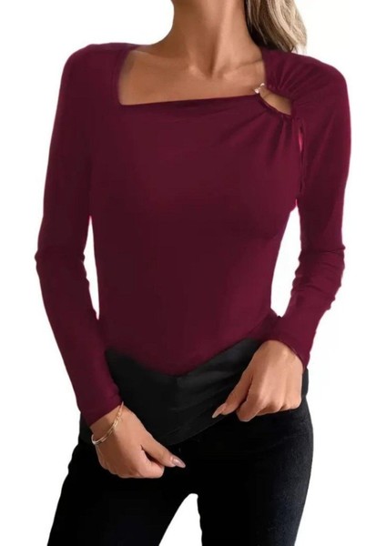 Halka Detaylı Viskon Bluz - Bordo fiyatları