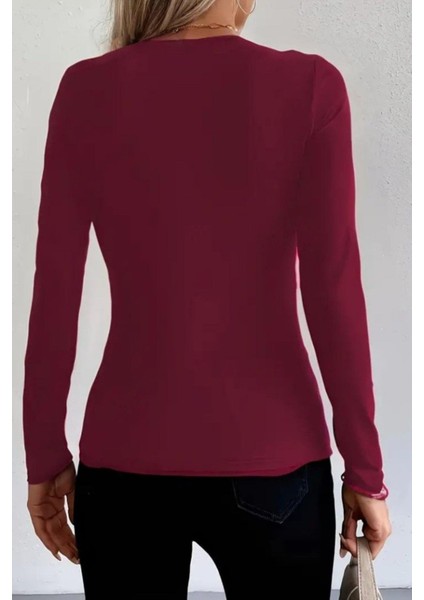 Halka Detaylı Viskon Bluz - Bordo modelleri