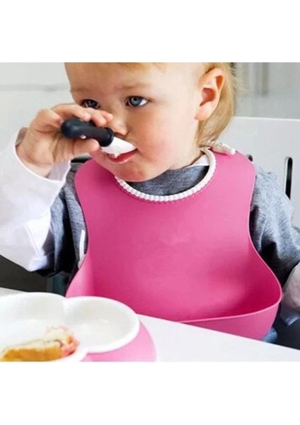 Çocuk Bebek Mama Önlüğü Dökülme Engelleyici Bükülebilir Pembe (5224)
