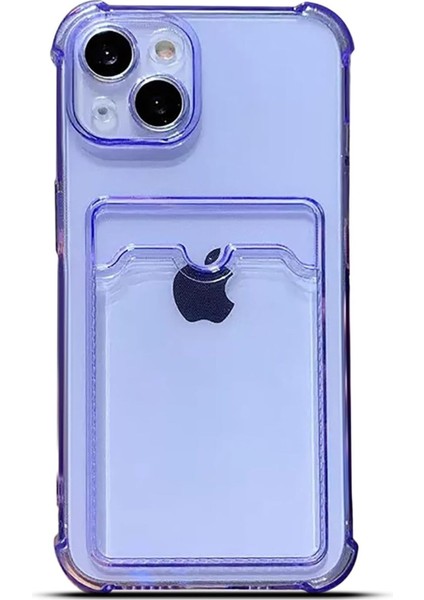 Apple iPhone 13 Mini Kılıf Kartlıklı Anti Şok Korumalı Şeffaf Silikon Lila