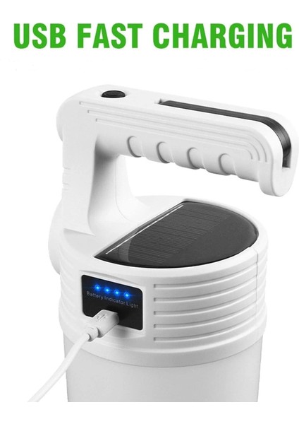 Solar + USB Şarjlı Kamp Feneri- El Feneri | 2000 Lümen, 5 Işık Modu, 360° Aydınlatma, Taşınır Lamba indirimleri