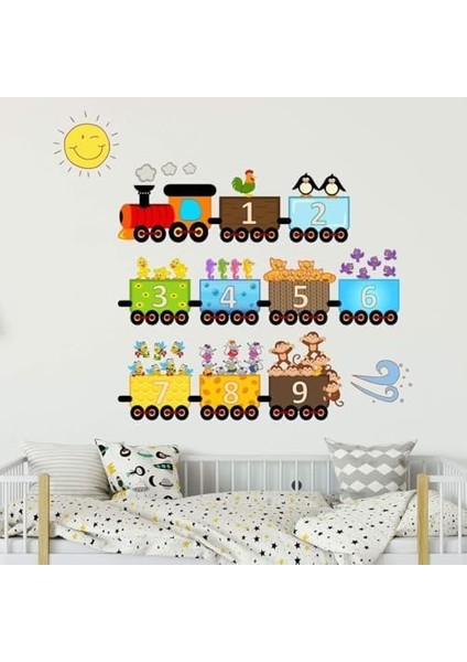Duvar Çıkartması, Yaratıcı Hayvanlı Numara Treni - 2 Parça, 25 x 35 cm Çıkarılabilir Duvar Stickerları, Yatak Odası, Okul, Çocuk Odası ve Oturma Odası Için