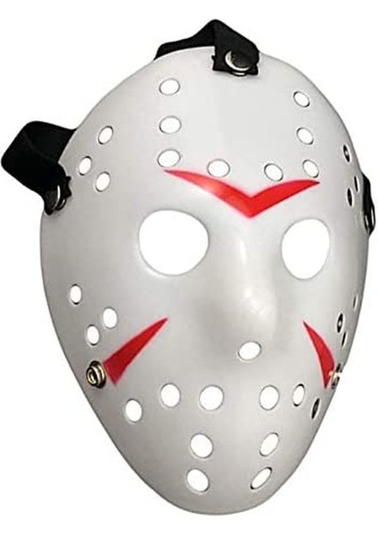 Beyaz Renk Kırmızı Çizgili Tam Yüz Hokey Jason Maskesi Hannibal Maskesi fırsatları