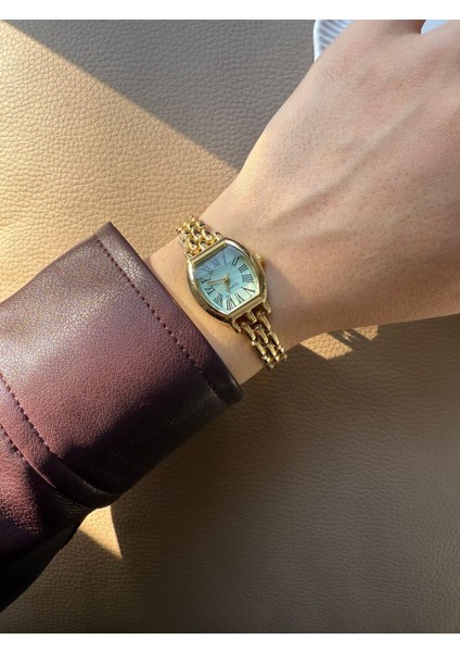 Retro Minimal Metal Kordon Vintage Kadın Kol Saati Içi Mavi