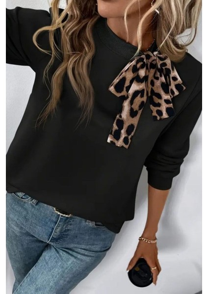 Bağlama Detaylı Viskon Iki Iplik Bluz - Siyah