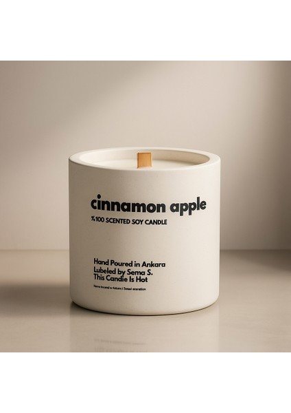 : Cinnamon Apple : Modern Beyaz Beton Mum (Elma, Tarçın)