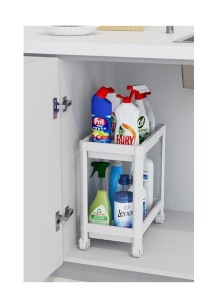 Life 2 Adet 2 Katlı Tekerlekli Tezgah Altı Beyaz Banyo Mutfak Rafı MIT1120 fiyatları