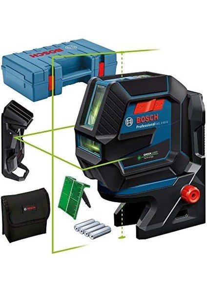 Professional Gcl 2-50 G Çizgi LAZER(15M Çalışma Alanı [alıcı ile 50 M], 4 x Aa Pil, Ip 64 Toza Karşı Koruma Sistemi, Yeşil Lazer, RM10 Tutucu, Takım Çantası)