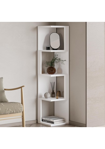 Herry Köşe Kitaplık – Dekoratif Raf Ünitesi, Modern Kütüphane, Beyaz modelleri