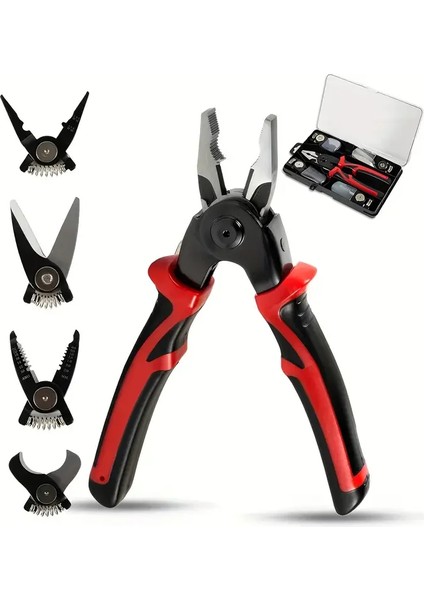 Çok Yönlü 5 In 1 Pense Seti, Değiştirilebilir Çelik Kafa Pense Kiti Ağır Hizmet Tipi Çok Amaçlı Alet Kiti Metal Sac Tel Kesme Sıyırma Sıkma