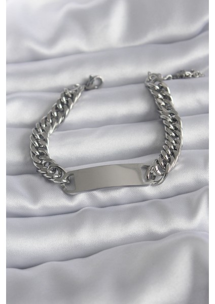 316L Çelik Gümüş Renk Isim Yazılabilir Plaka Model Kadın Bileklik - TJ-BB5743