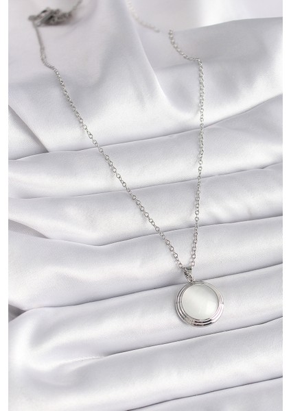 316L Çelik Gümüş Renk Beyaz Sedefli Daire Model Kadın Kolye - TJ-BKO9426 fiyatları