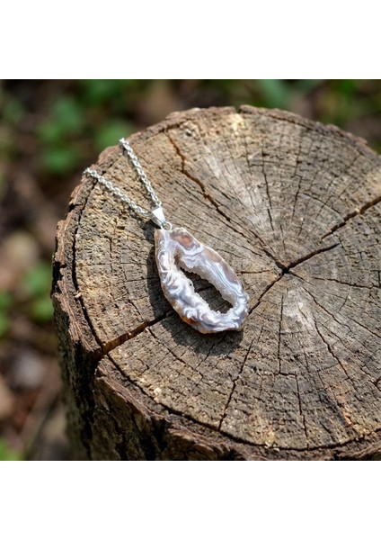 Kalsedon Taşı Çelik Kolye