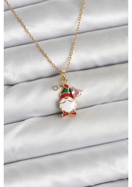 316L Çelik Zincir Gold Renk Yılbaşı Teması Kadın Kolye - TJ-BKO10708