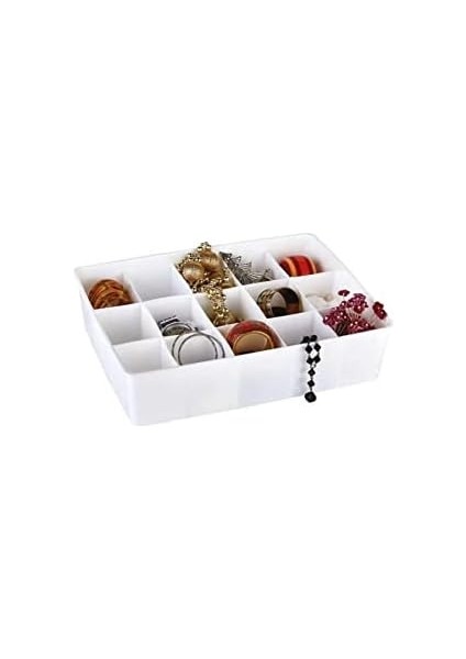 Kapaksız Dolap Içi 15 Bölmeli Çekmece Düzenleyici Plastik Hobi Kutusu Takı Makyaj Saklama Kabı Organizer (Beyaz) modelleri