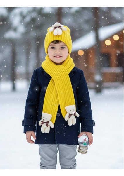 Kız Çocuk Ayıcıklı Atkı Bere Takımı 4/14 yaş modelleri