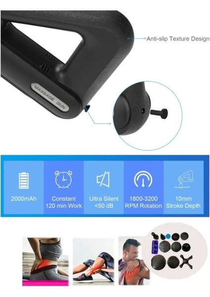 Masaj Aleti/tabancası | 12 Başlıklı - 2000MAH - Sessiz Motor - Derin Doku Masajı - 1800-3200RPM modelleri