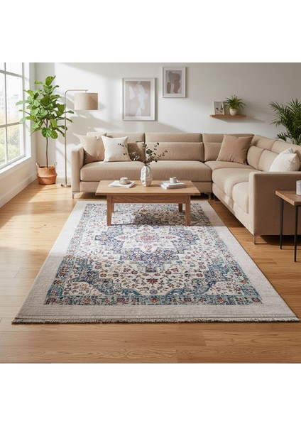 Soft Vintage Desenli Halı - Gri - 120X180 cm