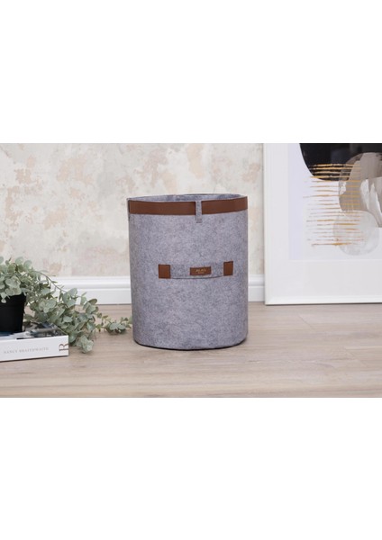 1 Adet - Deri Şeritli Yuvarlak Çok Amaçlı Düzenleyici Organizer Kutu Keçe Sepet (Mega) 03877 indirimleri