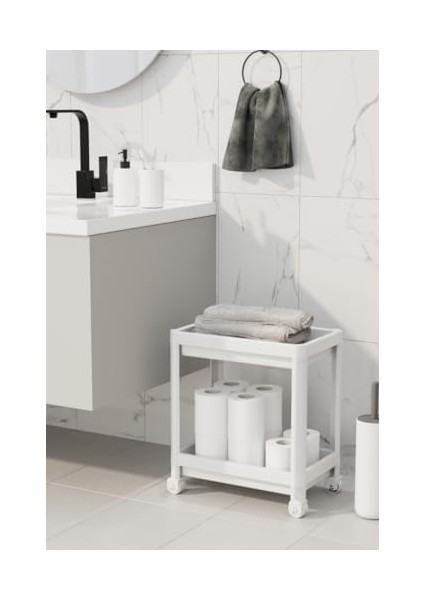 Life 2 Katlı Tekerlekli Tezgah Altı Beyaz Banyo Mutfak Rafı MIT1119 fiyatları