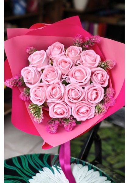 15'li Pembe Kadife Gül Buketi Nişan Söz Özel Günler Için Hediyelik Buket