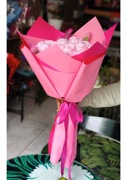 15'li Pembe Kadife Gül Buketi Nişan Söz Özel Günler Için Hediyelik Buket modelleri