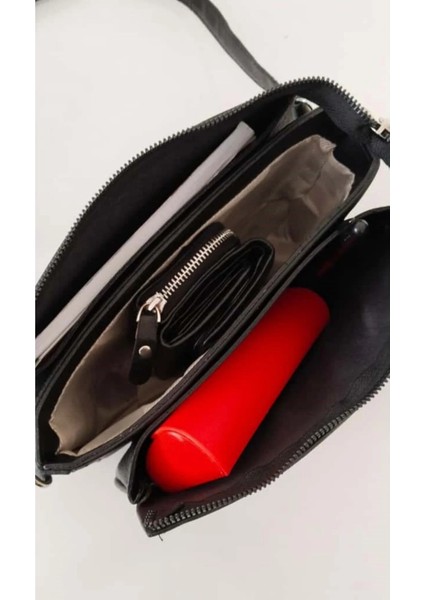 Kadın Deri 3 Bölmeli El ve Omuz Çantası