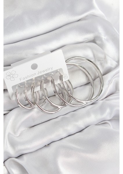 Pirinç Halka Model Gümüş Renk Kadın Set Küpe - TJ-BKP11054