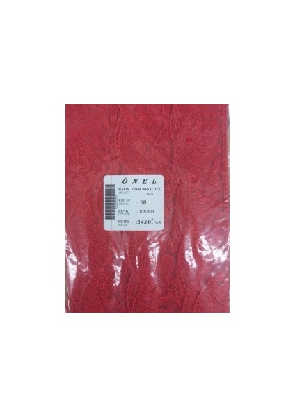 Dantel Polyester Sanal Tül Bant Kırmızı 14,60 Metre En 6 cm On-60-K