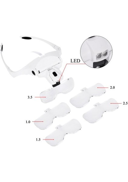 5 Lens 1.0x-3.5x 2led Işıklı Ile Ayarlanabilir Gözlük Büyüteç 9892B2 fırsatları