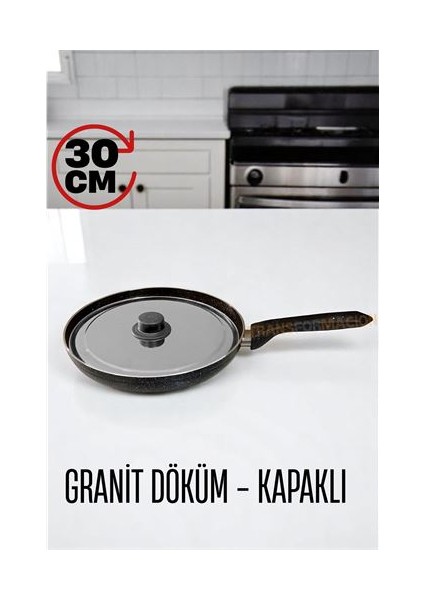 Hsnet Granit Döküm Tava Paslanmaz Çelik Kapaklı -Yapışmaz Taban 30 cm