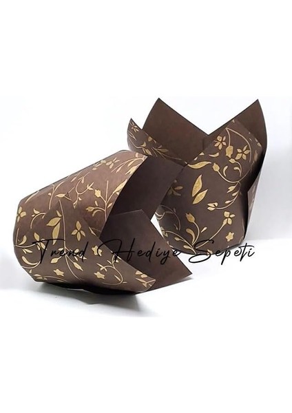 100&APOS;LÜ Klasik Lale Kapsül Kahverengi Altın Yaldızlı Muffin Kek Kalıbı, Parlak Baskılı fiyatları