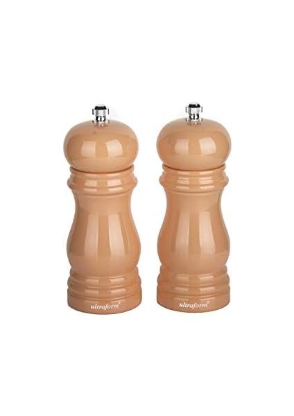 Ahşap Karabiber ve Tuz Değirmen Seti 14 cm Pembe