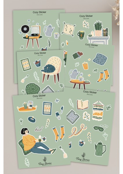 Cozy Temalı Sticker Seti - 6 Adet / Ajanda, Defter,bullet Journal,scrapbook