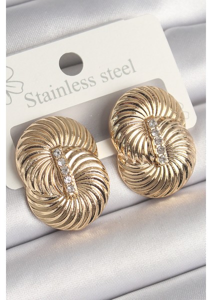 Pirinç Gold Renk Zirkon Taşlı Sarmal Model Kadın Küpe - TJ-BKP10241