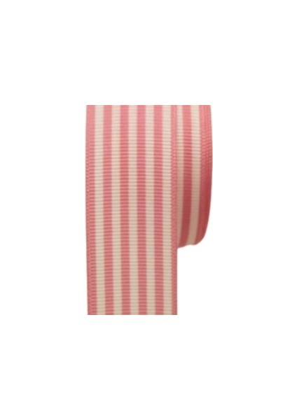 Tafta Çizgi Desen Kurdele 25 mm Pudra 5 Metre