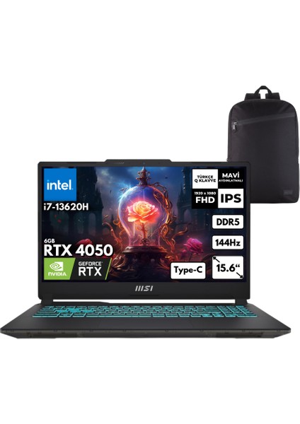 Msı Cyborg 15 I7-13620H 64-Gbddr5 1 Tbssd RTX4050 (6gb) 15.6" Fhd 144Hz Windows 11 Pro + Zg Sırt Çantası A13VE-897XTRZG21