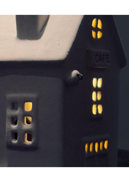 Cafe" Yazılı Minimalist Seramik Ev Mumluk – 17X10X7 cm Dekoratif Aydınlatma modelleri