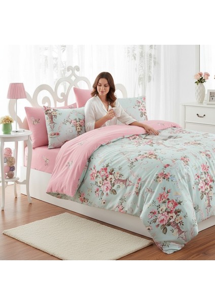 Kolay Ütülenir Çift Kişilik Nevresim Takımı Alanur Mint-Pembe modelleri