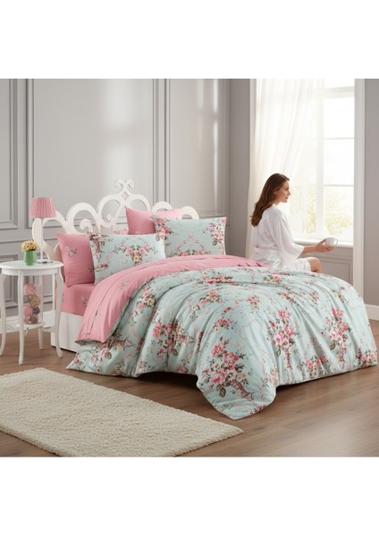 Kolay Ütülenir Çift Kişilik Nevresim Takımı Alanur Mint-Pembe fırsatları
