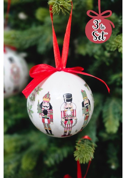 8cm Renkli Yılbaşı Süsleri, 3'lü, Kurşun Asker, Fındıkkıran, Kırmızı Fiyonkli, Şık Ağaç Dekoru modelleri
