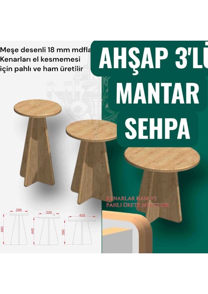 Mzm Ahşap 3 Lü Mantar Sehpa, Zigon Sehpa