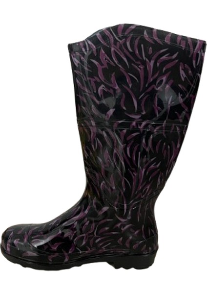 Kadın Mor-Siyah Desenli 35 cm Uzun Bahçe Yağmur Çizmesi fiyatları