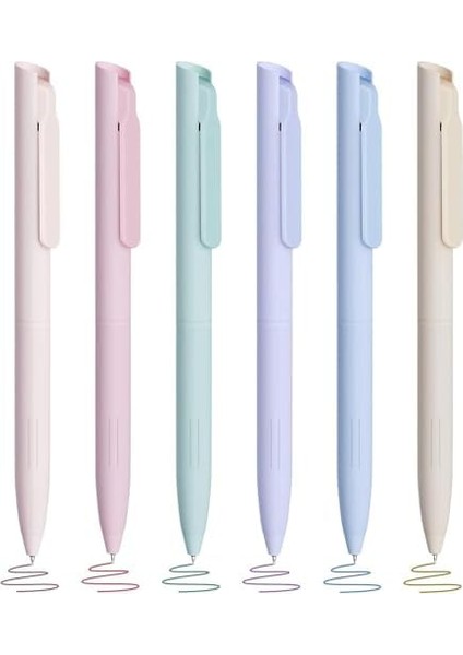 Renkli Jel Kalemler, 6 Adet Hızlı Kuruyan Pastel Mürekkep Kalemi, Lekesiz, Geri Çekmeli Akıcı Yazım Jel Kalem, 0.5mm Ince Uçlu Şık Kalem, Okul Malzemeleri Günlük Not Alma Kırtasiye