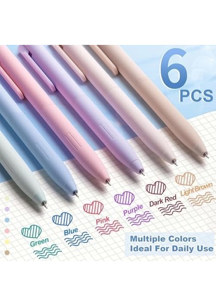 Renkli Jel Kalemler, 6 Adet Hızlı Kuruyan Pastel Mürekkep Kalemi, Lekesiz, Geri Çekmeli Akıcı Yazım Jel Kalem, 0.5mm Ince Uçlu Şık Kalem, Okul Malzemeleri Günlük Not Alma Kırtasiye modelleri